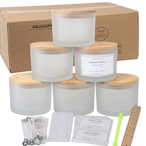 MILIVIXAY 6 x 473 ml Kerzengläser mit Bambusdeckel und Kerzenherstellungs-Kits – 3 Docht-Kerzengläser, leere Milchglas-Kerzengläser für die Herstellung großer Kerzen, Gewürz-, Pulverbehälter. MILIVIXAY 6 x 473 ml Kerzengläser mit Bambusdeckel und Kerzenherstellungs-Kits – 3 Docht-Kerzengläser, leere Milchglas-Kerzengläser für die Herstellung großer Kerzen, Gewürz-, Pulverbehälter. von MILIVIXAY
