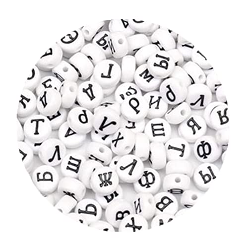 100 Stück Buchstaben-Acrylperlen, runde digitale Würfelperlen für Schmuckherstellung, Armband, DIY-Halskette, russisch, 100 Stück von MILLOO