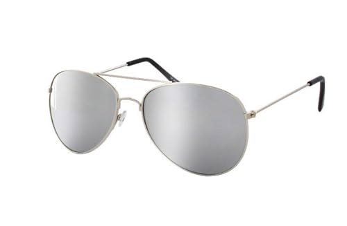 MIMIKRY Verspiegelte Sonnenbrille Silber Pilotenbrille Fliegerbrille Spiegelbrille Polizist Jetpilot von MIMIKRY