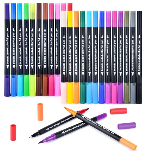 MIN CI 24 Farben Filzstifte Dicke und Dünne, Dual Brush Pen Set für Bemalen, Multimarker Pinselstifte Marker für Erwachsene, Filzstifte Aquarell Stifte für Ausmalen, DIY, Handlettering von MIN CI