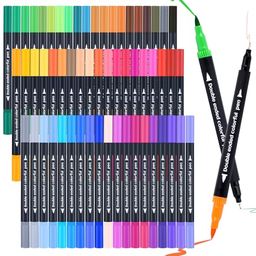 MIN CI 60 Farben Dual Brush Pen Set, Pinselstifte für Bemalen, Filzstifte Dicke und Dünne für Kinder und Erwachsene, Aquarell Stifte für Steine Bemalen, Ausmalen, Zeichnen, DIY, Handlettering von MIN CI