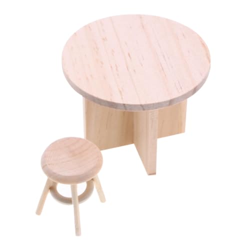 MINAOLULUS 1 Satz Massivholzmöbelmodell Winzige Hausminiaturmöbel Mini-hocker Kleiner Runder Hocker Mini-haustisch Puppenhaus Hocker Modell Puppenstubentisch Mini-tisch Beige von MINAOLULUS