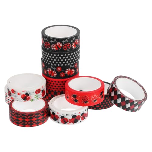 MINAOLULUS 1 Satz Sieben-sterne-marienkäfer-klebeband Sammelklebeband Washi Tape Hochzeit Abschluss-washi-tape Schwarze Karierte Bänder Dekoratives Klebeband Zum Basteln Japanisches Papier von MINAOLULUS