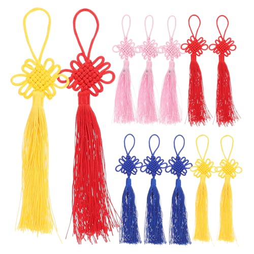 MINAOLULUS 12 Stücke Knoten Anhänger Floss Quaste Dekorationen Quaste Knoten Neue Jahr Knoten Kunsthandwerk Knoten Quaste Mit Schleife Stoff von MINAOLULUS