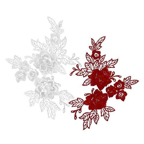 MINAOLULUS 2 Stück Blumenapplikation Bestickt An Stoff Spitze Für Flecken Dekoration Patch Kragen Applikationen Nähen Trimmen Stickerei Kleidung Gestickter Aufnäher Rot Baumwollfaden von MINAOLULUS
