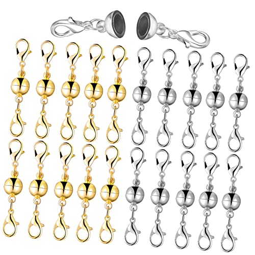 MINAOLULUS 20Stücke Magnetische Verriegelungsverschlüsse Goldene und Silberne Schmuckverschlüsse für Halsketten und Armbänder Einfach zu Installieren von MINAOLULUS
