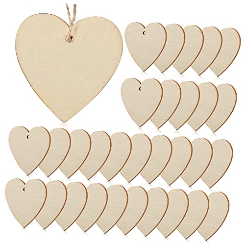 MINAOLULUS 50Stücke Holzherzen zum Basteln Unlackierte Holzornamente Herzform mit Jute Schnur für DIY Projekte Tischdeko Hochzeiten und Handarbeiten von MINAOLULUS