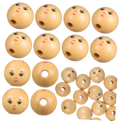 MINAOLULUS 50Stücke Smile Perlen Holz Unlackierte Großlochperlen mit Design für DIY Bastelarbeiten zum Auffädeln von Armbändern Halsketten und Dekorationen von MINAOLULUS