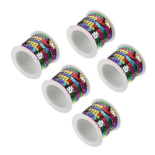 MINAOLULUS 5Rollen Pailletten Schnur für DIY Projekte À Farbige Pailletten Band zur Dekoration von Kleidung Schuhen und Accessoires Langlebig und Leicht zu Verarbeiten von MINAOLULUS