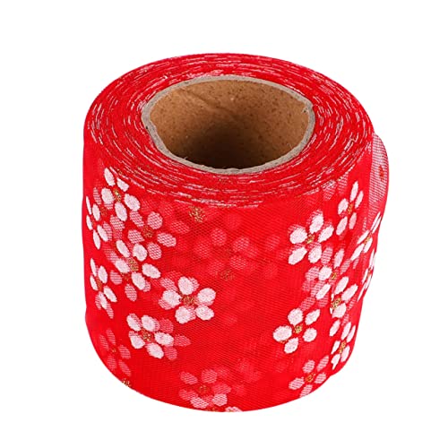 MINAOLULUS DIY Mullband für Kopfschmuck Breites Rotes Blumendesign Yards für Kleider Haarschmuck und Bastelprojekte von MINAOLULUS