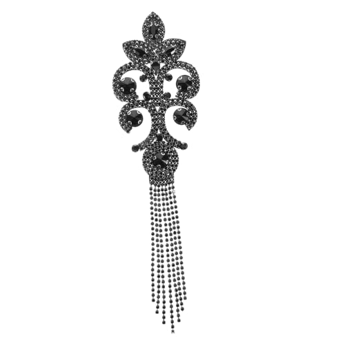 MINAOLULUS Retro dekorative Schulterstempel Schulterschmuck für Frauen Strass-Schulterkette Schulterklappen für Frauen Fransen Epaulette Kleidung liefert Strasssteine Black von MINAOLULUS