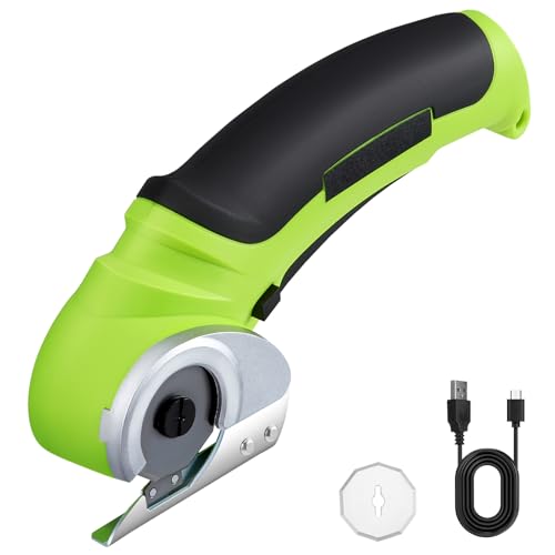 MINENICE Akku-Elektroschere, 4,2-V-Elektro-Minischneider, Teppich- und Kartonschneider mit Ersatzklinge/Ladegerät, Rollschneider für Kartonverpackungen, Leder und Kunststoff (grün) von MINENICE