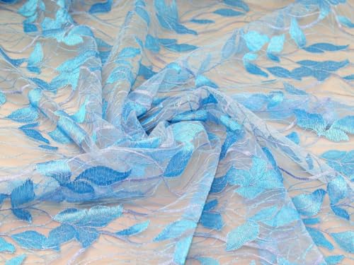 Bestickter Spitzenstoff, Tüll, Meterware, Blau Bestickter Spitzenstoff, Tüll, Meterware, Blau von Minerva
