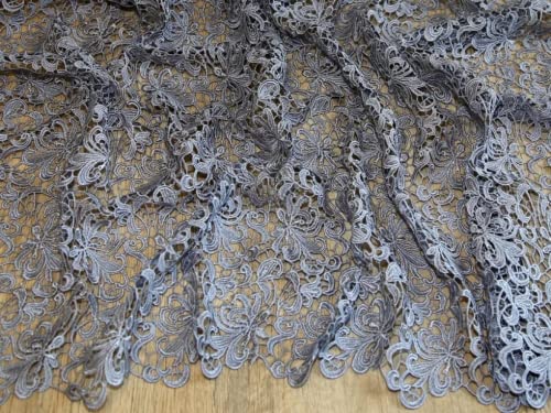Couture Spitzenstoff mit gewelltem Rand, schwerer Guipure-Spitze, Meterware, Grau Couture Spitzenstoff mit gewelltem Rand, schwerer Guipure-Spitze, Meterware, Grau von MINERVA