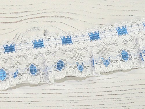 Spitzenborte mit Rüschen, Nylon, 40 mm, Weiß und Blau, Meterware von MINERVA