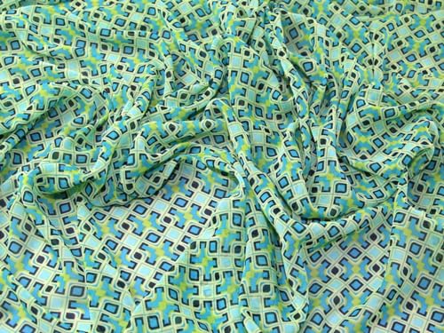 Yoryu Chiffon-Kleiderstoff, geometrischer Druck, Polyester, Limettengrün – Meterware von MINERVA