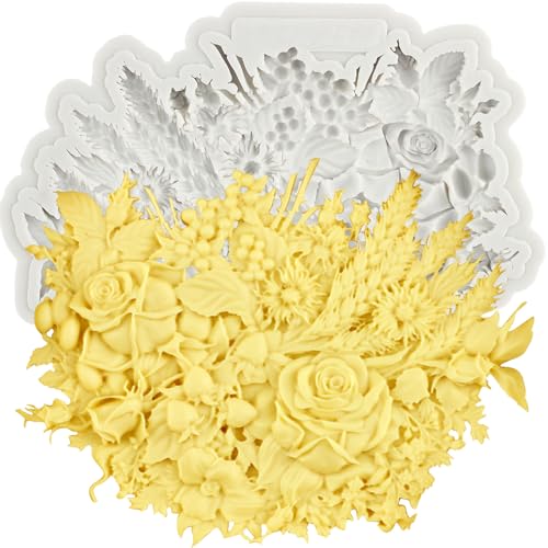 MINFEIDMS Silikonformen Gießformen Backformen mit Rosenblüten, Rosenblättern, Fondantform, für die Dekoration von Blumenkuchen, Cupcake, Topper, Süßigkeiten, Schokolade, Gummipaste, Polymer-Ton von MINFEIDMS