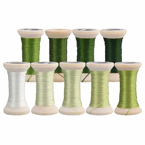 MINGGUXIUYI Natürliches Stickgarn aus 100 % Maulbeerseide, handgefertigt, 9 Spulen je 22 m, Limettengrüner Farbverlauf) von MINGGUXIUYI