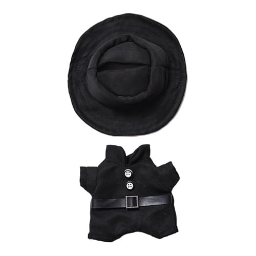 15 cm - 17 cm Puppenkleidung, geeignet für Labubu 17 cm 15 cm Puppenzubehör, sitzend, keine Puppe, Kleidung, schwarz, 1 Overall + 1 Hut von MINGSOLDIER