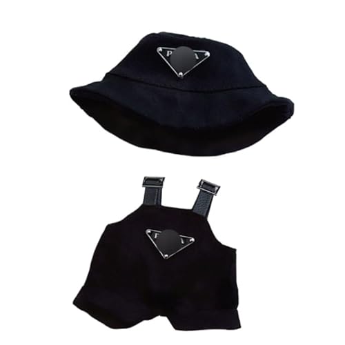 Labubu-Puppen-Kleidungs-Set für 17 cm große Labubu-Zubehör, Anzug ohne Puppe, 1 Hut + 1 Strampler (schwarzes Set) von MINGSOLDIER