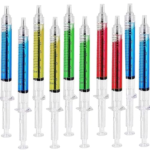 MINGZE gefälschte Nadel Spritze Kugelschreiber, schreibt in blau oder schwarz Tinte, rot, gelb, blau, grün, Schulbedarf, Preise und Werbegeschenk für Jungen und Mädchen (10 Stück)… von MINGZE