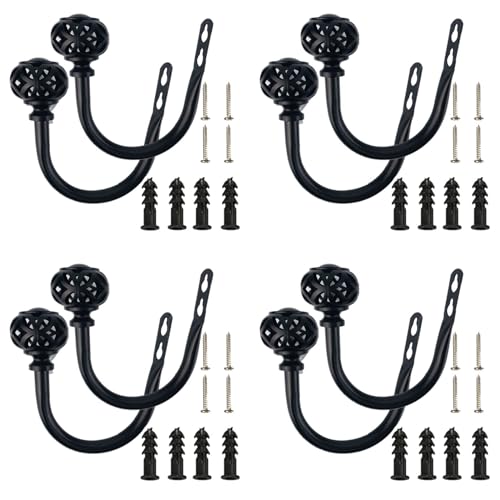 MINIDAHL 4 Paar Gardinen Aus Metall - Retro EIN Der Wand Montiert Vorhang Halter Raffhalter Wand Quaste Gardinen Halter (Schwarz) von MINIDAHL