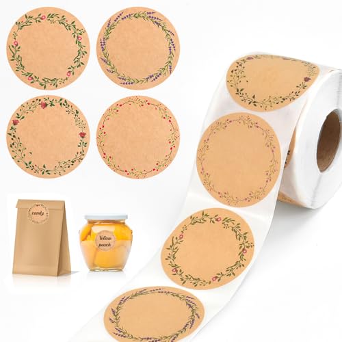 MININUSI Geschenketiketten zum Kleben, 500 Blatt Beschriftung Etiketten Marmeladengläser, 5cm Aufkleber Marmeladenglas, Klebeetiketten Kraftpapier Aufkleber, Geschenk Aufkleber, Marmeladen Etiketten von MININUSI