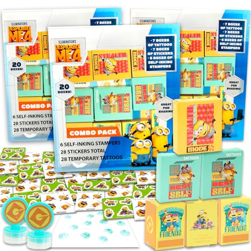Minions Partygeschenk-Set ~ Paket mit 60 Stück Geschenkboxen mit Aufklebern, Tattoos und Stempeln für Kindergeburtstag, Minions Klassenzimmer Preisboxen von MINIONS