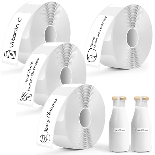 4 Rollen Etiketten Selbstklebend - Wasserdicht Thermo-Etikettenband 12x40mm Etikettendrucker Thermo Papier für Schule, Zuhause, Büro, Kompatibel mit P15/P21/Q30, 160 Etiketten/Rolle von MINISOISO