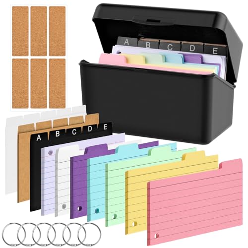 MINISOISO Karteikarten Box, Karteikasten Schwarz, Lernkarteibox inkl. 230 Karteikarten Bunt Liniert 15 Register 6 Ringen 6 Aufkleber, Karteikartenbox für Unterwegs Lernen Notizen Büro Zuhause MINISOISO Karteikarten Box, Karteikasten Schwarz, Lernkarteibox inkl. 230 Karteikarten Bunt Liniert 15 Register 6 Ringen 6 Aufkleber, Karteikartenbox für Unterwegs Lernen Notizen Büro Zuhause von MINISOISO