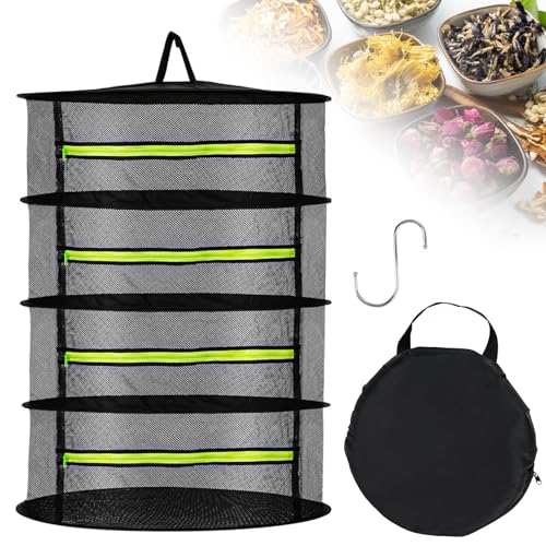 MINISOISO Trockennetz Kräuter 4 Schichten Kräutertrockner Netz-Hängendes Kräutertrockennetz 73x60cm -Kräuter Trockengestell Trockennetz mit S-förmige Haken-Mesh Trockennetz für Pflanze,Fleisch,Blumen von MINISOISO