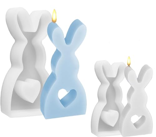 MINISONA 2 Stück Ostern 3D Kaninchen Silikonformen Gießformen,Kerze Kerzenformen Hasenform, Osterhase Silikonform für DIY Seife, Kerzen,Handwerk，Ostergeschenke (A) von MINISONA