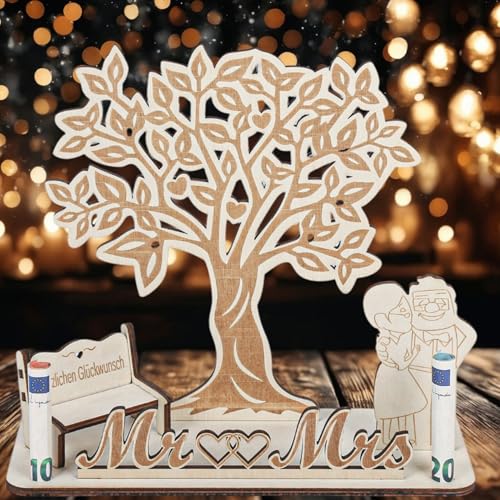 MINISONA Hochzeit Geldgeschenk,Holz Geschenke zur Hochzeit,Hochzeitsgeschenke für Brautpaar,Geldgeschenk für Jubiläum (Paar) von MINISONA