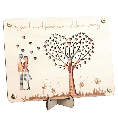 MINISONA Holz Hochzeitsgeschenk - Hochzeitskarte aus Holz Fuer Brautpaar - Geldgeschenk zur Hochzeit - Personalisierte Geschenkbox mit Gravur von MINISONA