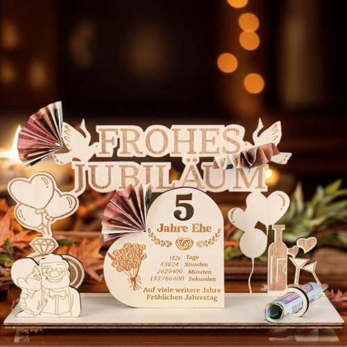 MINISONA Hölzerne Hochzeit Geschenk,5 Hochzeitstag Geschenk,Geschenke zum 5 Hochzeitstag,5 Hochzeitstag,Hölzerne Hochzeit Deko,5 Jahrestag Geschenk für Ihn/Sie/Paare (5) von MINISONA