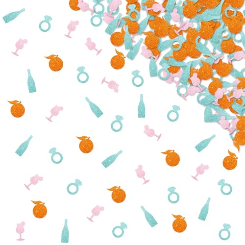 120 Stück Aperol Spritz Junggesellinnenabschied-Konfetti, Zitruscocktail-Konfetti, Brautparty, Tisch-Konfetti, Orange und Blau, Glitzer, Zitrusfrüchte, Cocktail-Tischstreuung, Liebe auf den ersten von MINIYEYE