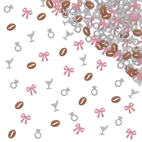 120 Stück Bride in a Tini Bit Konfetti, Espresso Martini Bachelorette Tischkonfetti, Rosa & Braun Glitzer Schleife Kokette Cocktail Tisch Streuung, Espresso Themed Brautshowwer/Hochzeit Party von MINIYEYE