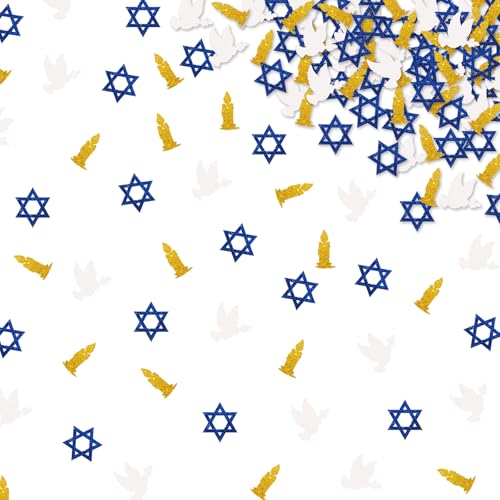 120 Stück Happy Chanukah Konfetti, Davidstern Tischkonfetti, blau und weiß glitzernde Taube Kerze Tischstreuung für jüdische Chanukah-Party-Dekoration von MINIYEYE