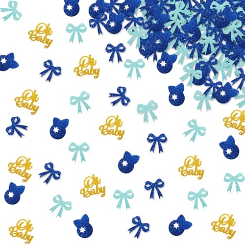 120 Stück Kokette Heidelbeer-Konfetti, Beeren-Süßes Tisch-Konfetti, Blau und Gold Glitzer Schleife Oh Baby Tisch Streudeko für Jungen, Heidelbeere Erster Geburtstag Party Dekoration von MINIYEYE