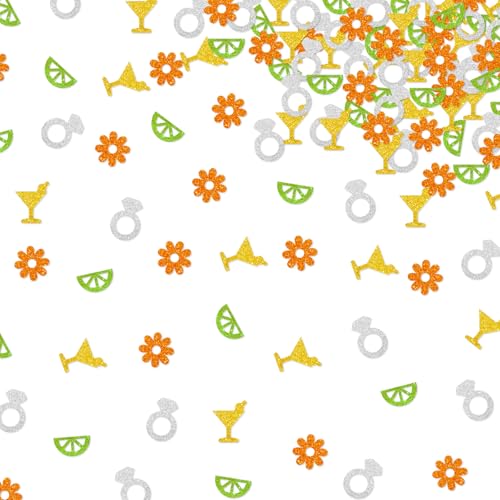 120 Stück Margarita Junggesellinnenabschied-Konfetti, Fiesta Tequila Brautparty, Tisch-Konfetti, Orange und Gold, Glitzer, Zitrusfrüchte, Cocktail-Tischstreuung für Cinco de Mayo, Hochzeit, Verlobung von MINIYEYE