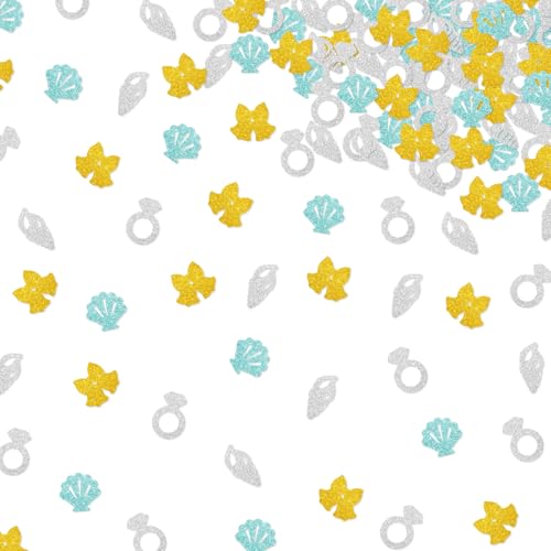 120 Stück Muscheln und Hochzeitsglocken Konfetti, Küsten-Bachelorette-Tisch-Konfetti, silberner und blauer Glitzer, Tischstreuung, Küstenstrand-Thema, Brautparty-/Hochzeits-Party-Dekoration von MINIYEYE