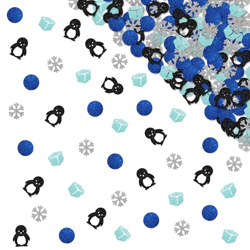 120 Stück Pinguin-Konfetti, Winter-Onederland-Tischkonfetti, blaue Glitzer-Schneeflocke, gefrorenes Eis, arktische Tier-Tischstreuung für Winter-Motto-Party-Dekoration von MINIYEYE