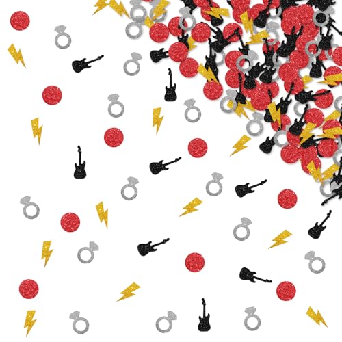120 Stück Rock and Roll Bachelorette Konfetti Musik Bachelorette Papier Streuung Silber & Schwarz Glitzer Guita Lightning Tisch Streuung Musikthema Brautdusche Hochzeit Party Dekoration von MINIYEYE