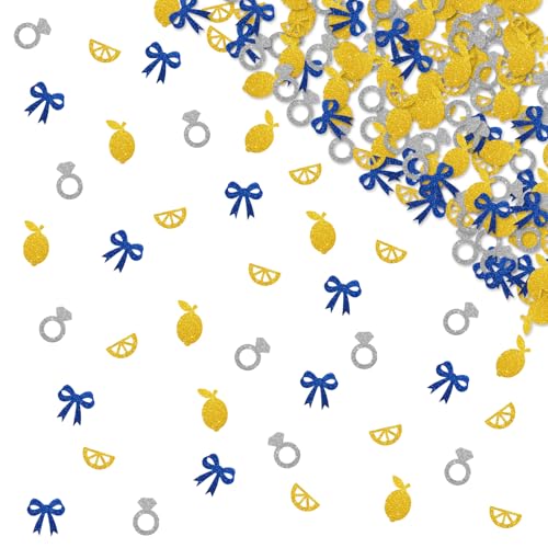 120 Stück She Found Her Main Squeeze Konfetti, Zitrone, Brautparty, Tisch-Konfetti, Blau und Gold, Glitzer, Kokette, italienische Limonade, Party-Tischstreuung, Capri-Zitrone, Junggesellinnenabschied von MINIYEYE