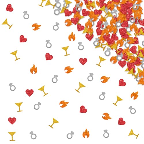 120 Stück "She Found Her Match"-Konfetti, perfekt passend zu Brautpartys, Tisch-Konfetti, rot und goldfarben, glitzernde Feuerflammen-Herz-Tischstreuung, Match Made in Heaven von MINIYEYE