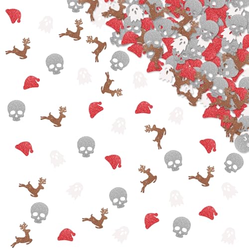 120 Stück Weihnachtskonfetti, Frohe Gruselige Tischkonfetti, Rot & Silber Glitzer Rentier Halloween Skelett Tischstreuung für Kinder Geburtstag, Winterurlaub Party Dekoration 120 Stück Weihnachtskonfetti, Frohe Gruselige Tischkonfetti, Rot & Silber Glitzer Rentier Halloween Skelett Tischstreuung für Kinder Geburtstag, Winterurlaub Party Dekoration von MINIYEYE