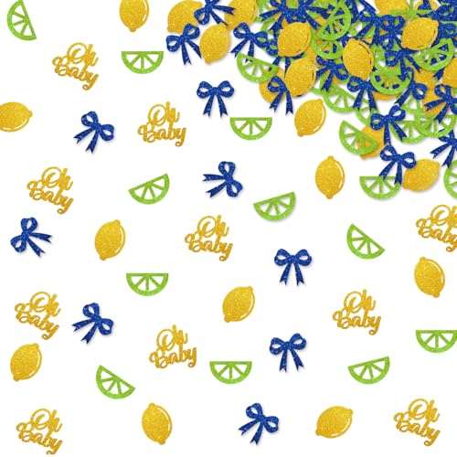 120 Stück blaue Schleifen-Zitronen-Konfetti, italienische Zitrone, Tisch-Konfetti, Blau und Gold, Glitzer, Kokette Ciao, Baby-Tischstreuung für Jungen, Lomonade Willkommens-Baby von MINIYEYE