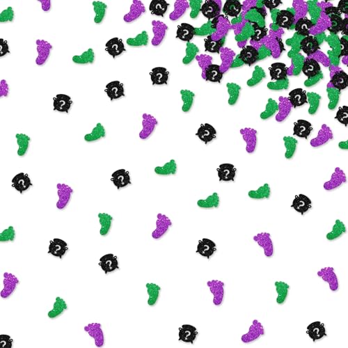 120pcs Halloween Baby is Brewing Konfetti, Lila und Grün Baby Füße Papier Konfetti Schwarz Glitzer Hexenkessel Tisch Streuung für Halloween Hexe Geschlecht Enthüllung Party Dekoration von MINIYEYE