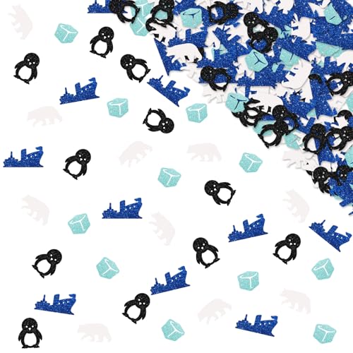 120pcs Winter Tier Konfetti Pinguin Tisch Konfetti Blau Glitzer Eisbär Frozen Eistisch Streuung für Baby Shower Geburtstag Winter Wunderland Party Dekoration von MINIYEYE