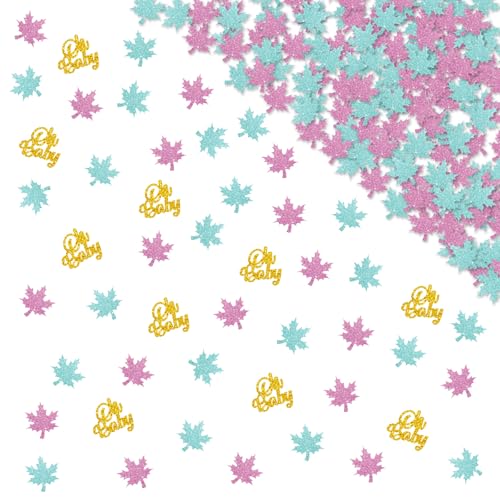 130 Stück Ahornblatt-Konfetti, Herbst-Geschlechtsoffenbarung, Papierkonfetti, Jungen- oder Mädchen-Papierstreuung, rot und blau, Glitzer, Oh Baby-Tischstreuung, Erntedankfest, Babyparty von MINIYEYE